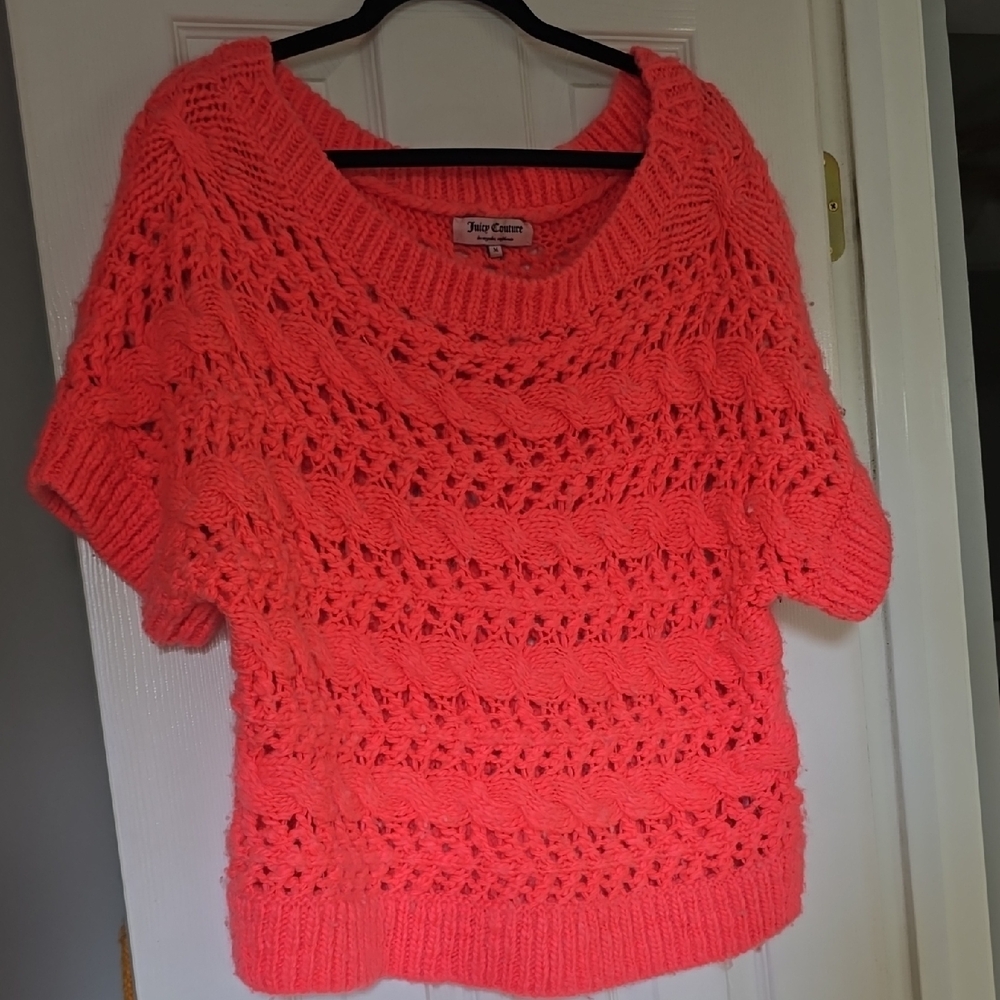 Juicy Couture Pink Crew Neck Sweater with Intricate Knit Design